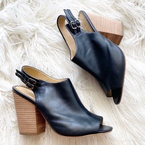 SPLENDID black leather peep toe heels